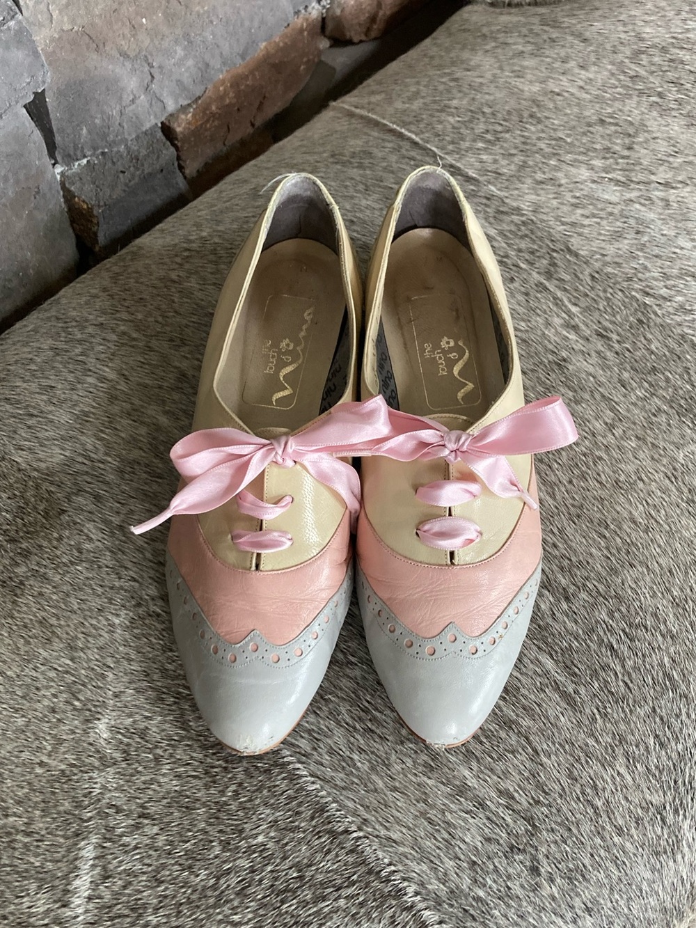 Vintage 80’s Nina The Touch of Nina Leather Pastel Wingtip Spectator Flat Size 7